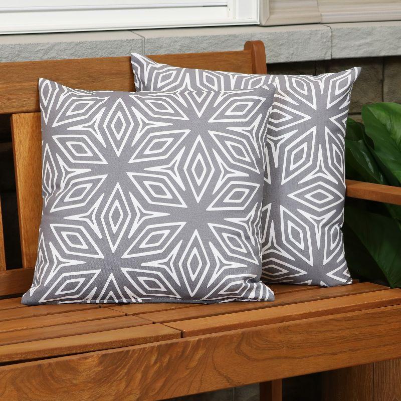 Sunnydaze Indoor/Outdoor Weather-Resistant Polyester Square Decorative Pillow Cover Only with Zipper Closures - 17" x 17" - Gray Geometric - 2pk