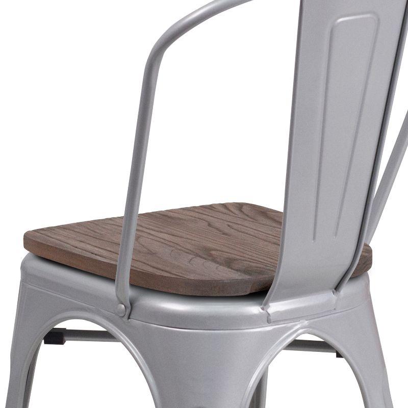 Striling Rustic Walnut Restaurant Chair with Wood Seat & Back and Gray Powder Coat Frame