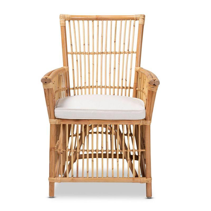 Rose Fabric Upholstered and Rattan Armchair White/Natural - bali & pari: No Assembly, Plush Comfort