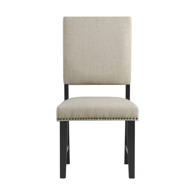 Mara Taupe Upholstered Side Chair with Oak Finish and Nailhead Trim