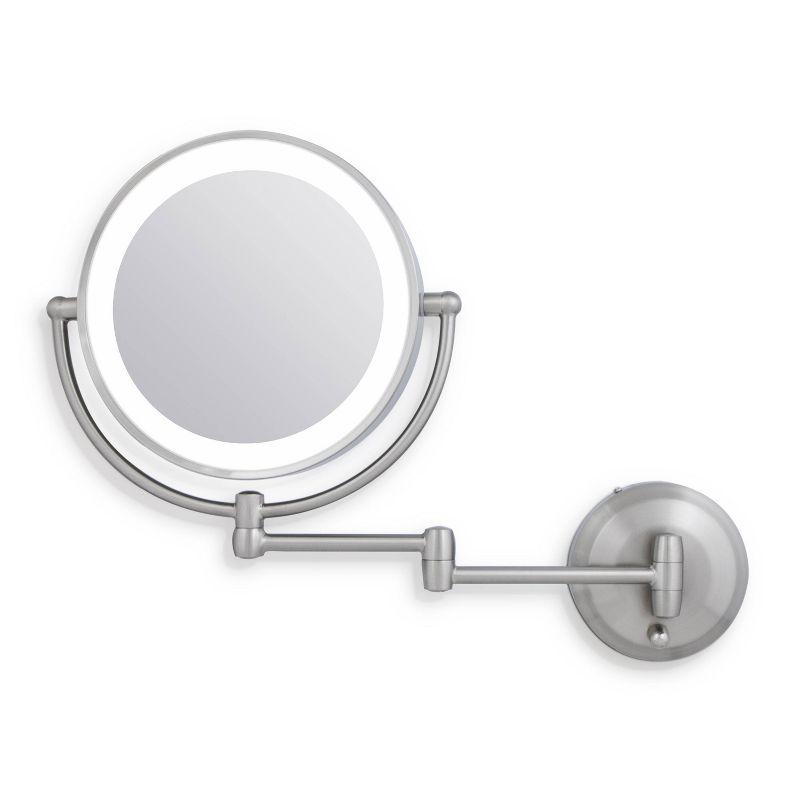 11" Round LED Wall Mount Powered by Battery or Adaptor Makeup Mirror Satin Nickel Finish - Zadro: 10x Magnifying, Spot Clean, Metal & Glass