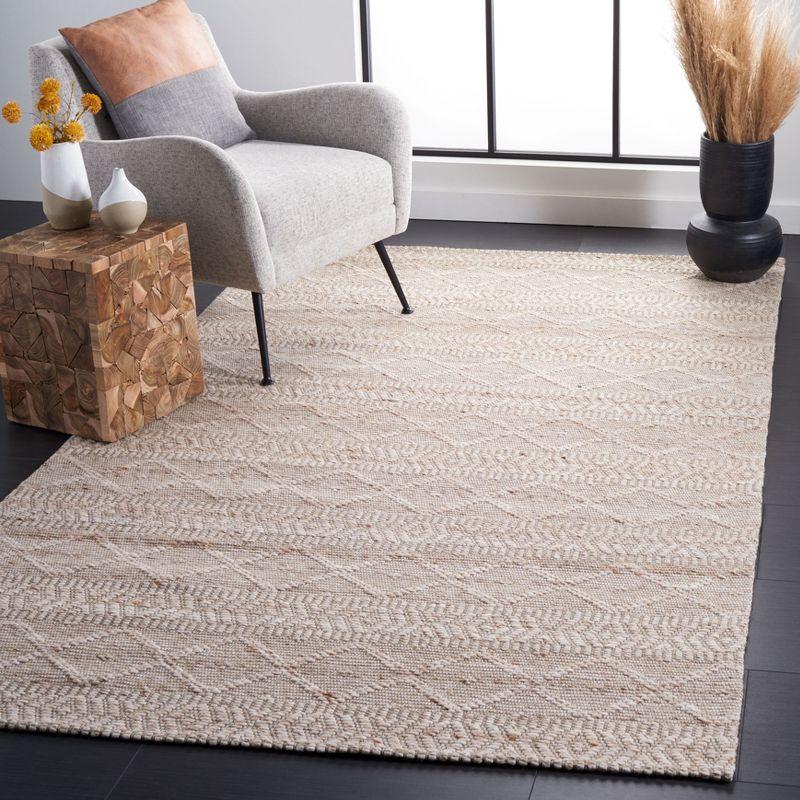 Natural Beige Geometric Wool Flat Woven Square Rug