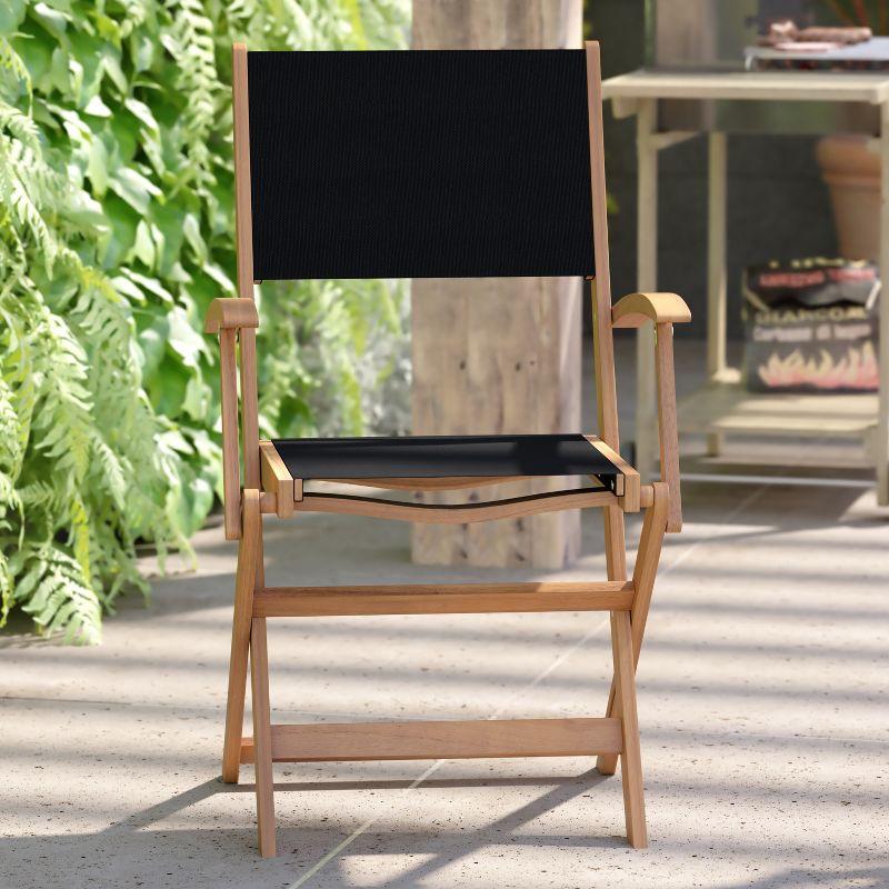 Flash Furniture 2PK All-Weather Acacia Wood and Mesh Folding Bistro Armchairs - Natural/Black