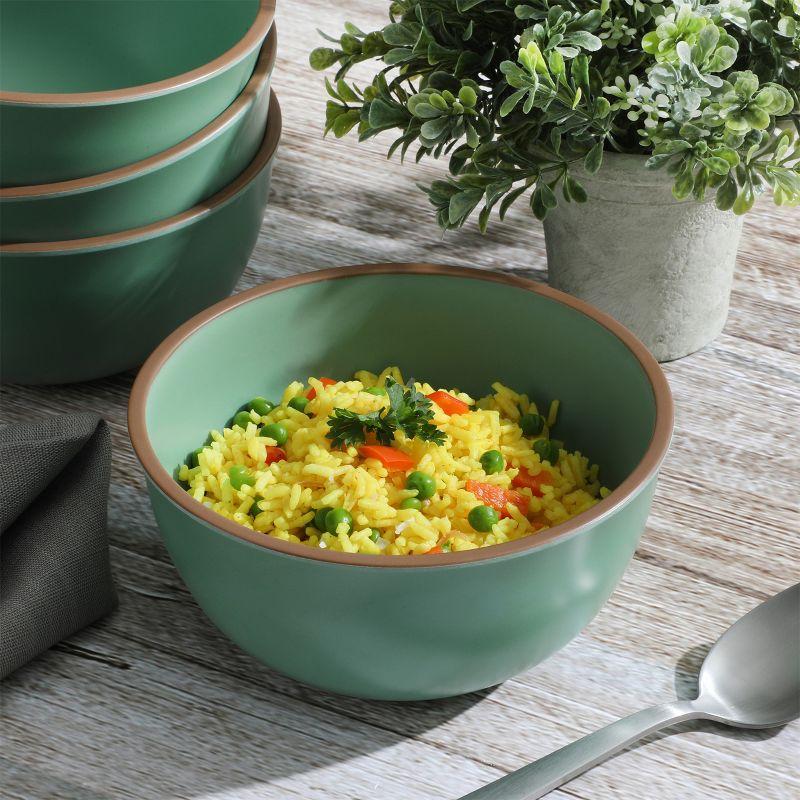 Gibson Home Rockabye 4 Piece 6.1 Inch Melamine Cereal Bowl Set in Matte Green