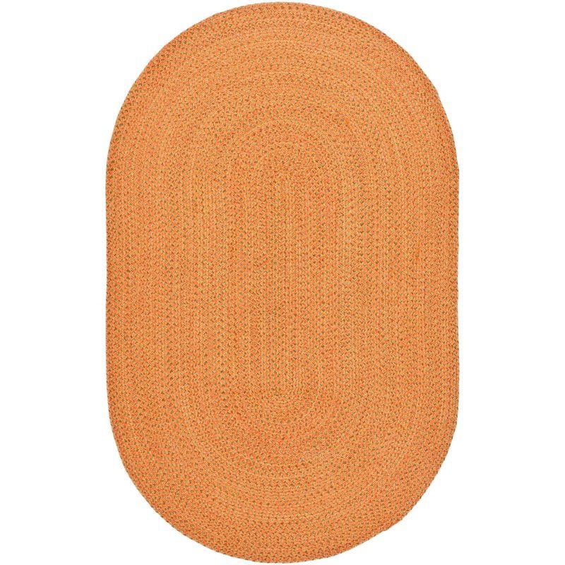 Handmade Orange Braided Cotton Oval Area Rug