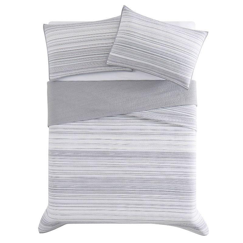 Brooklyn Loom 3pc Full/Queen Noah Stripe Yarn Dye Quilt Set Gray: Cotton Microfiber, Woven Texture, Machine Washable