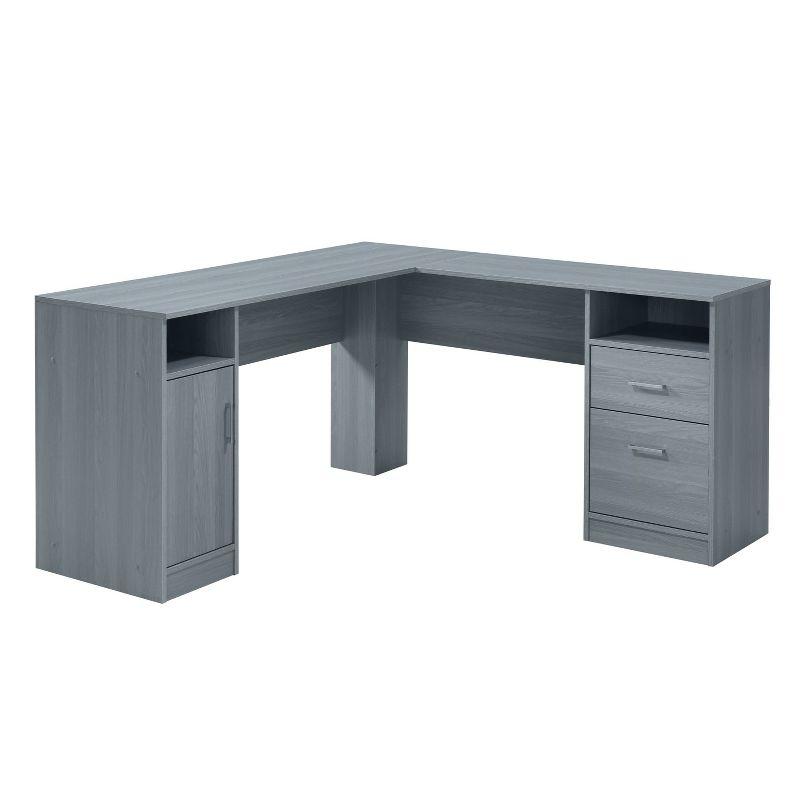 Ergonomic Gray L-Shaped Gaming Desk with Storage and Filing Cabinet