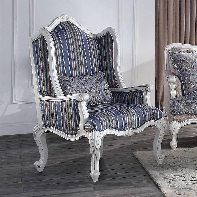 White and Blue Floral Upholstered Accent Chair