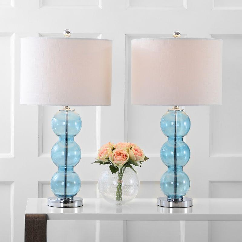 JONATHAN Y Bella 27" Glass Triple-Sphere LED Table Lamp, Sky Blue/Chrome (Set of 2)