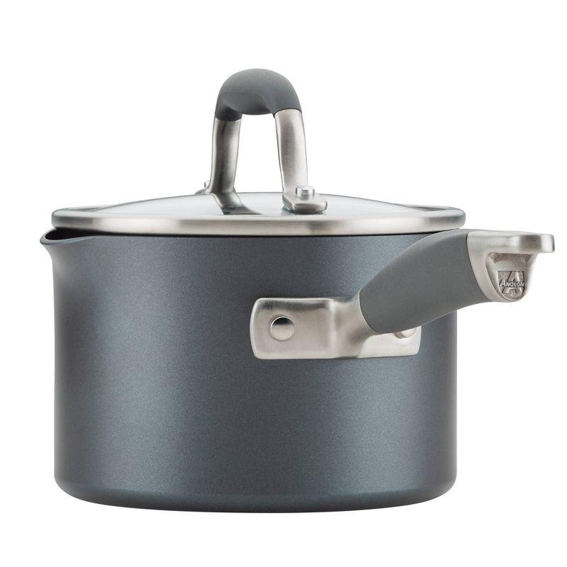 Anolon Advanced Home 2qt Covered Straining Saucepan Moonstone: Nonstick, Hard Anodized, Medium Sized, Gas & Electric Safe