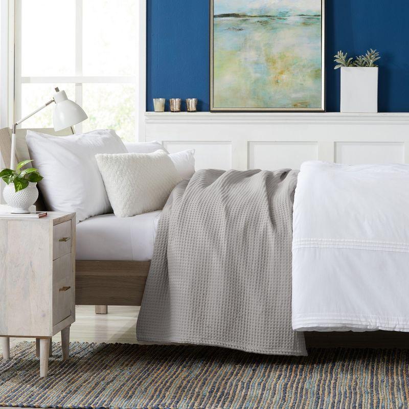 Market & Place 100% Cotton Waffle Weave Bed Blanket Full/Queen Light Grey
