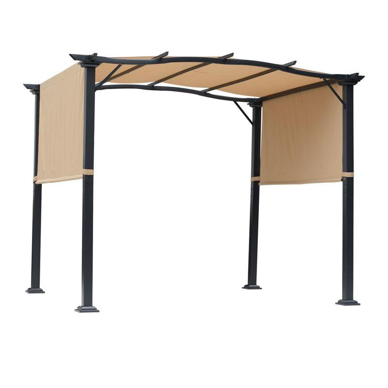 Outsunny 8' x 10' Retractable Pergola Canopy Steel Frame Polyester Fabric Gazebo with Top Cover,Retractable Canopy Shade Awning