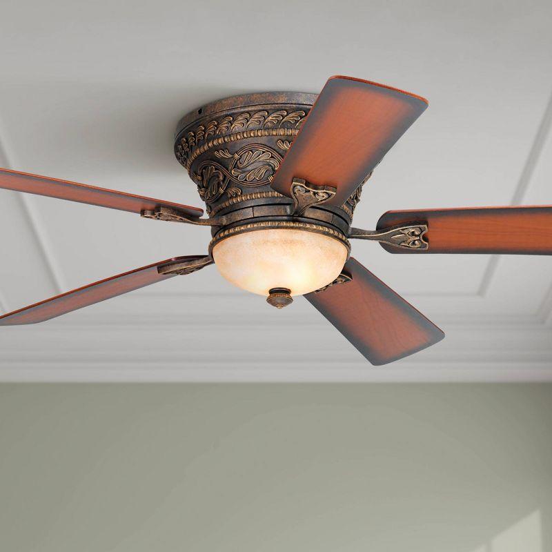 Casa Vieja 52" Ancestry Vintage Antique Indoor Ceiling Fan 5 Blade LED Light Remote Control Golden Bronze Motor Bedroom Living Room Kitchen Hugger