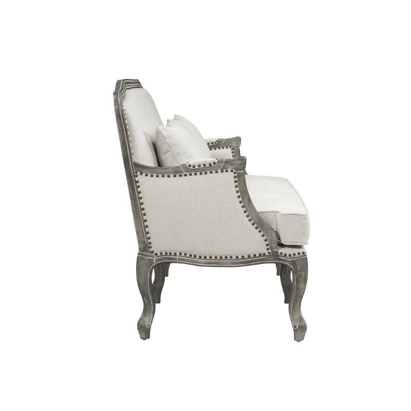 29" Tania Accent Chair Cream Linen Brown Finish - Acme Furniture: French Cabriole, Nailhead Trim, No Assembly Required