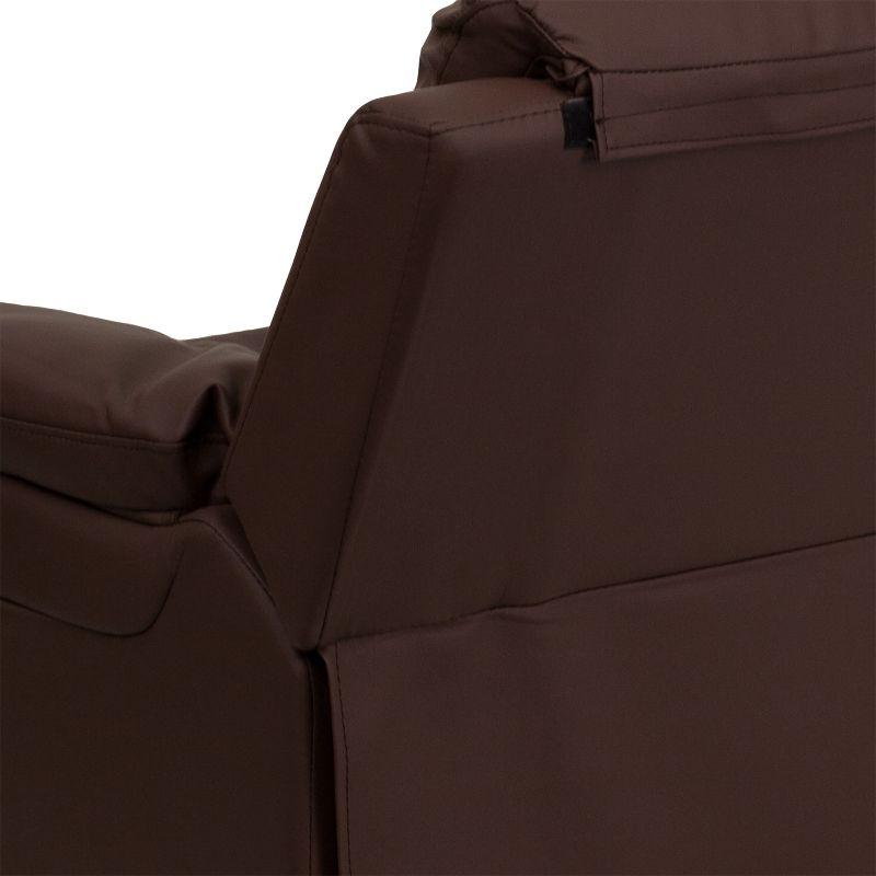 Emma and Oliver Deluxe Padded Brown LeatherSoft Kids Recliner with Storage Arms