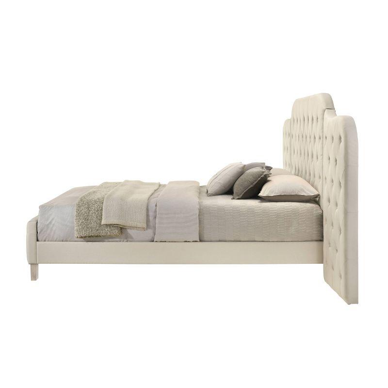 117.99" Queen Bed Ranallo Bed Beige Linen Natural Finish - Acme Furniture: Chrome Frame, Wingback Design