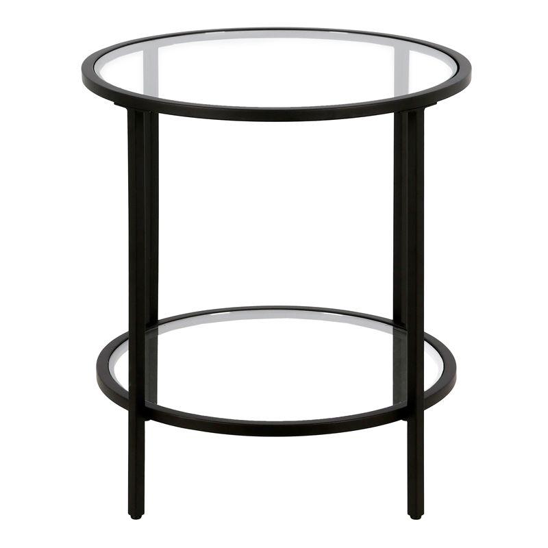 Black Bronze Round Side Table with Glass Shelf - Henn&Hart