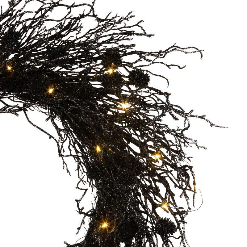 24" Prelit LED Deadwood Halloween Wreath Orange Lights - National Tree Company