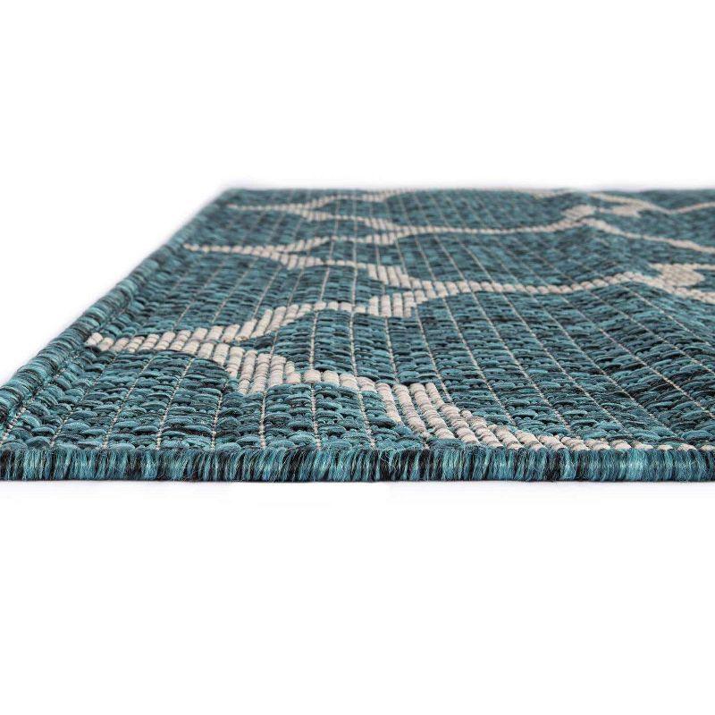 Teal Blue Rectangular Synthetic Outdoor Area Rug - Easy Care and Stain-resistant