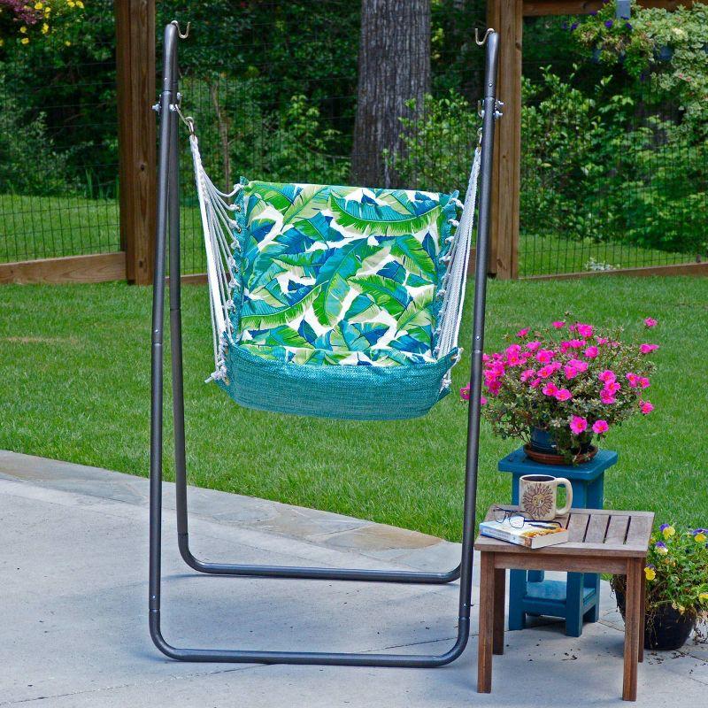 Green Polyester Hanging Chair with Bronze Stand