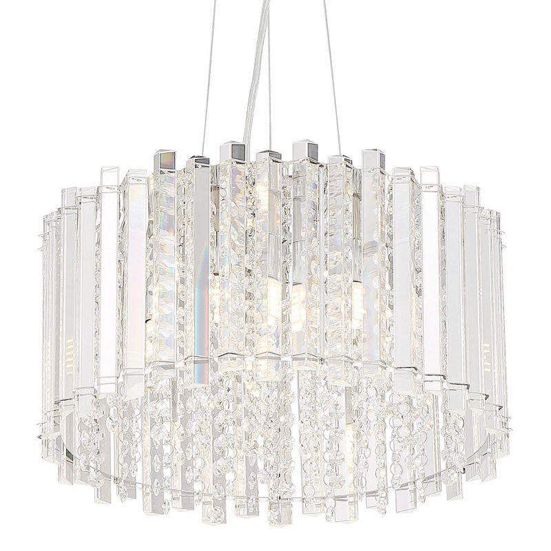 Possini Euro Design Mirabell Chrome Drum Pendant Chandelier 16" Wide Modern LED Clear Glass Crystal Prism 5-Light Fixture for Dining Room Kitchen Home