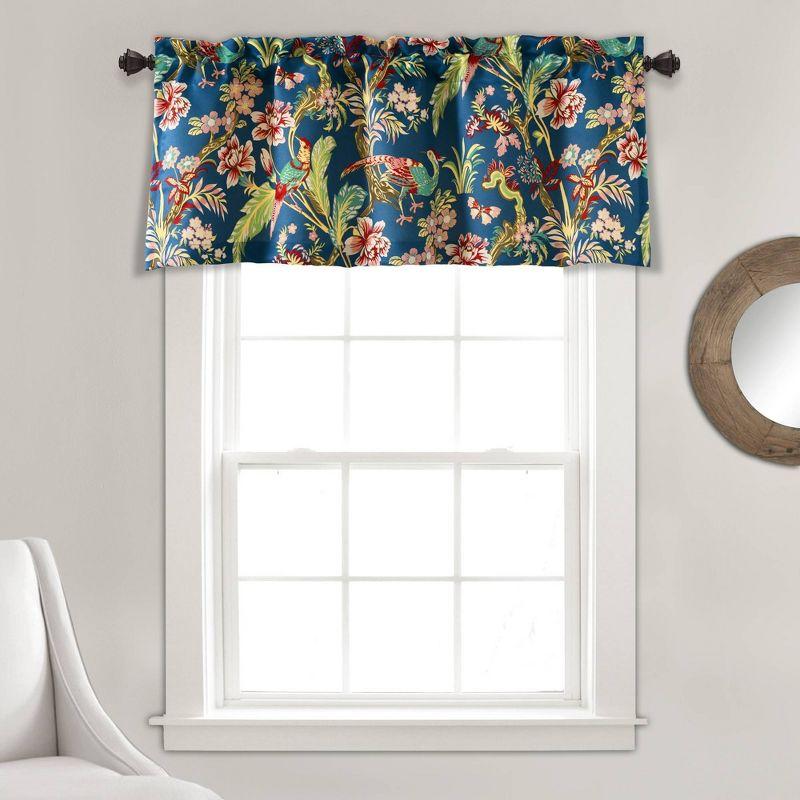 Dolores Navy Multicolor Light Filtering Valance with Peacock Print