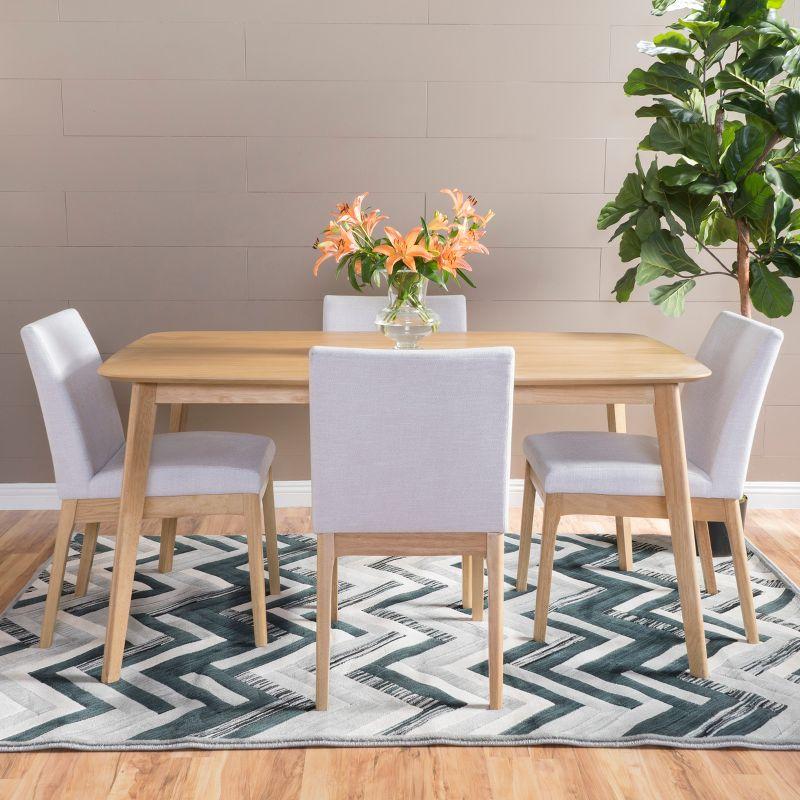 Light Beige and Oak Mid-Century Modern 5-Piece Dining Set