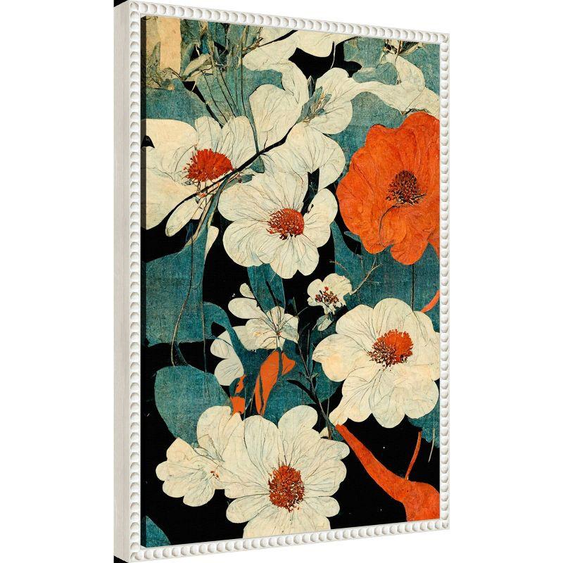 16"x23" Asian Flowers by Treechild Framed Canvas Wall Art Print White - Amanti Art