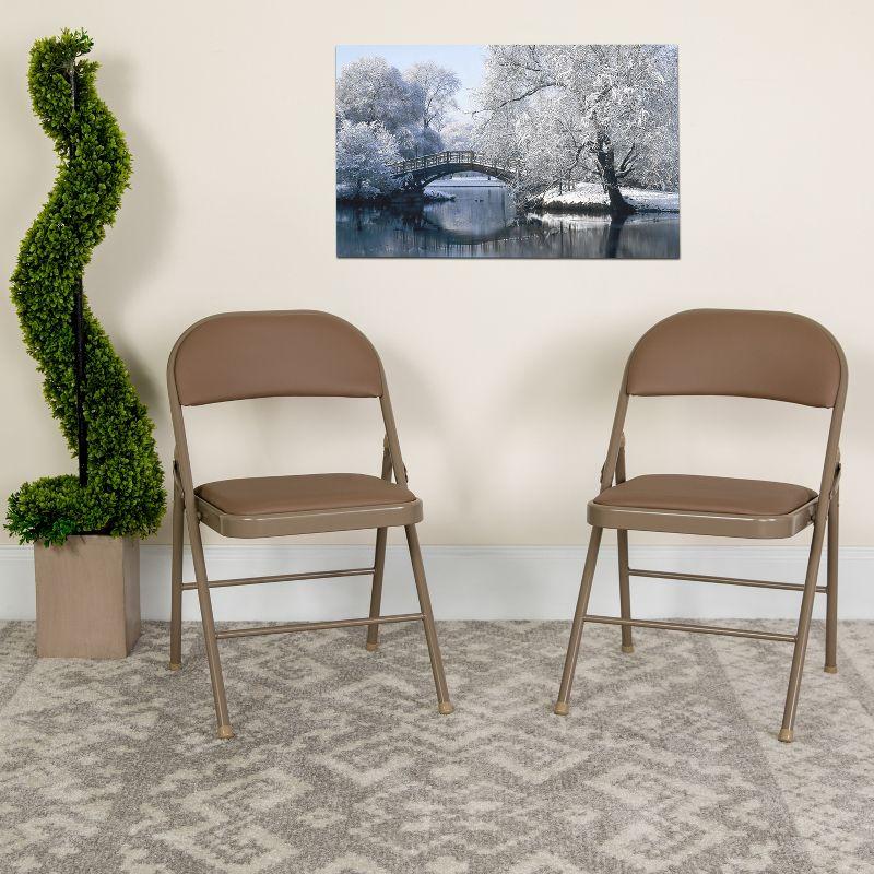 Flash Furniture 2 Pack HERCULES Series Double Braced Beige Vinyl Folding Chair