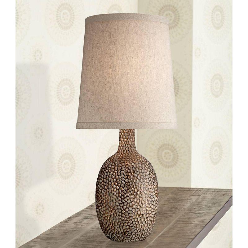 360 Lighting Chalane Rustic Accent Table Lamp 23 1/2" High Antique Bronze Hammered Texture Natural Beige Linen Shade for Bedroom Living Room Bedside