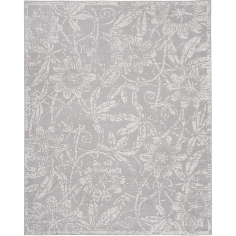 Charming Gray Floral Synthetic 8'4" x 11'6" Area Rug