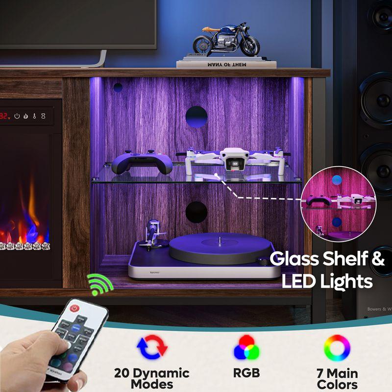 Bestier 70" Modern TV Stand with Electric Fireplace and LED Lights, Gaming Entertainment Center with Cabinet and Large Storage in Living Room,Walnut