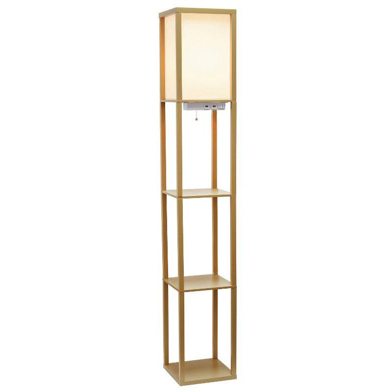 Floor Lamp Etagere Organizer Storage Shelf with 2 USB Charging Ports and Linen Shade - Simple Designs