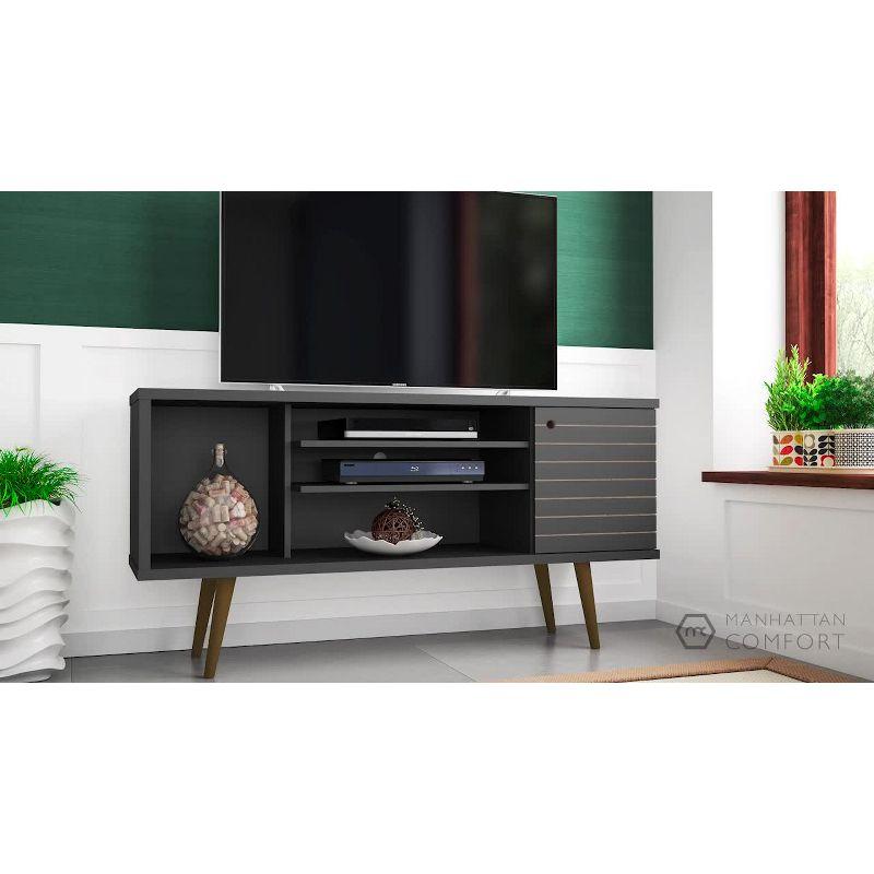 Sleek Mid-Century Modern 54" Black TV Stand with Cabinet