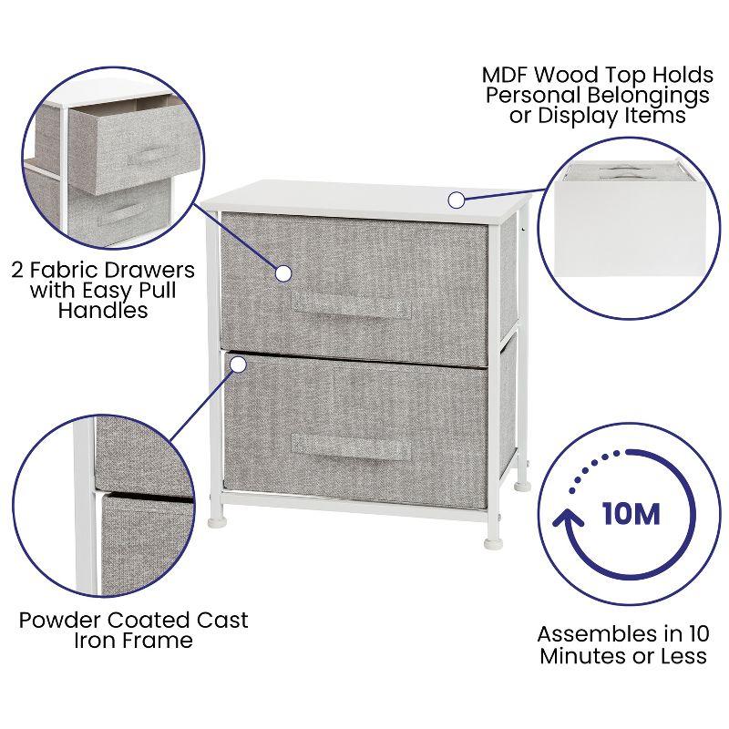 Flash Furniture Malone 2 Drawer Storage Stand with Wood Top & Fabric Pull Drawers