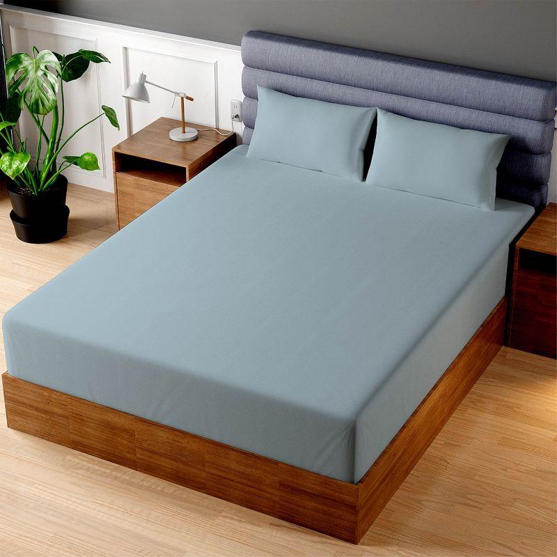 Superity Linen Queen Fitted Sheet - 100% Premium Cotton - 200 Thread Count - Blue