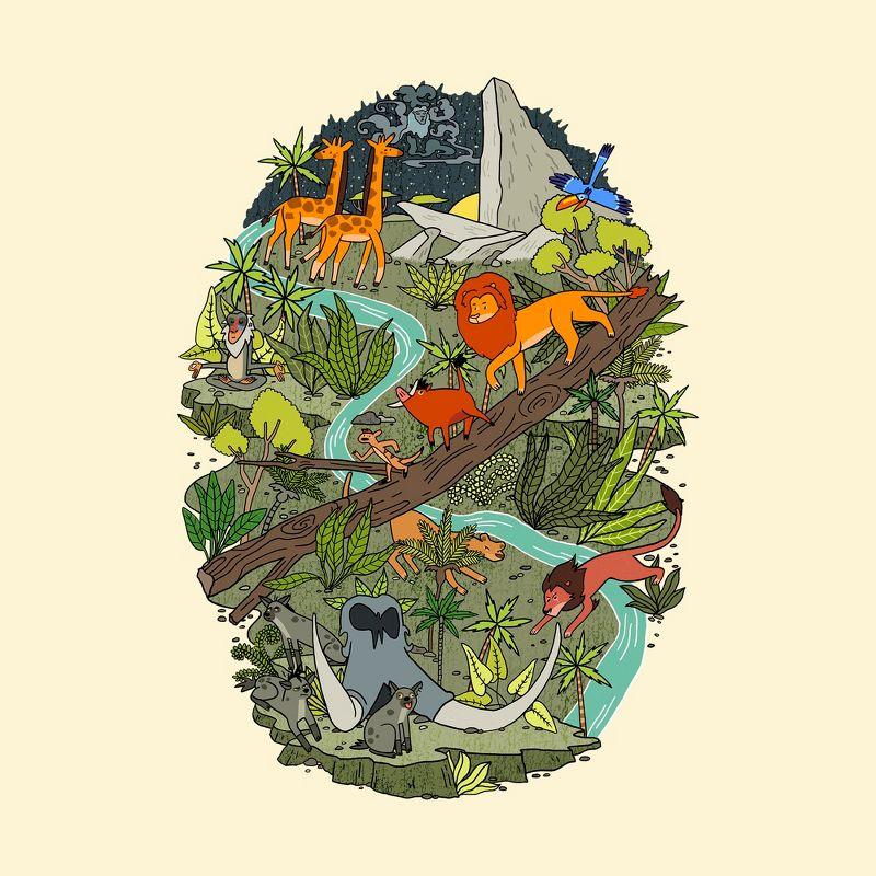 Men's Lion King Jungle Scene  T-Shirt - Beige - Large