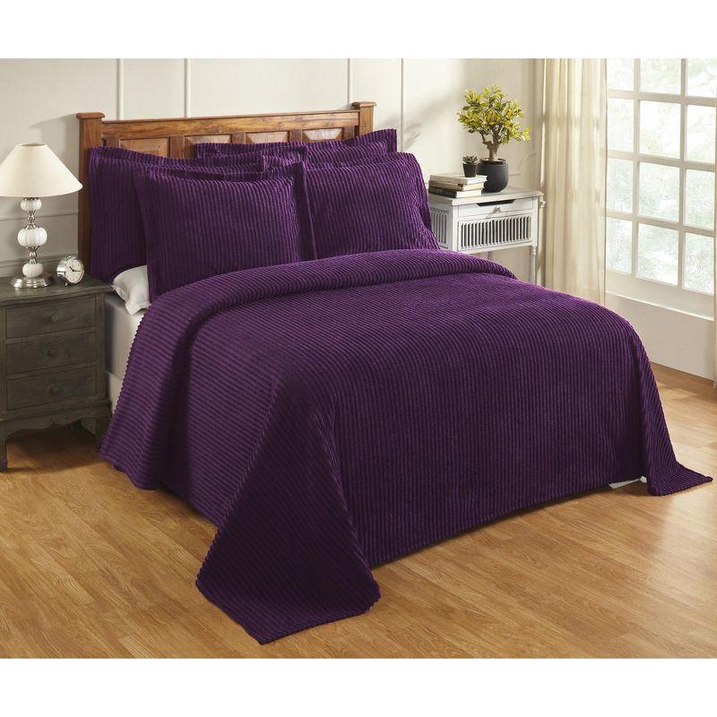 Full/Double Jullian Collection 100% Cotton Tufted Unique Luxurious Bold Stripes Design Bedspread Plum - Better Trends