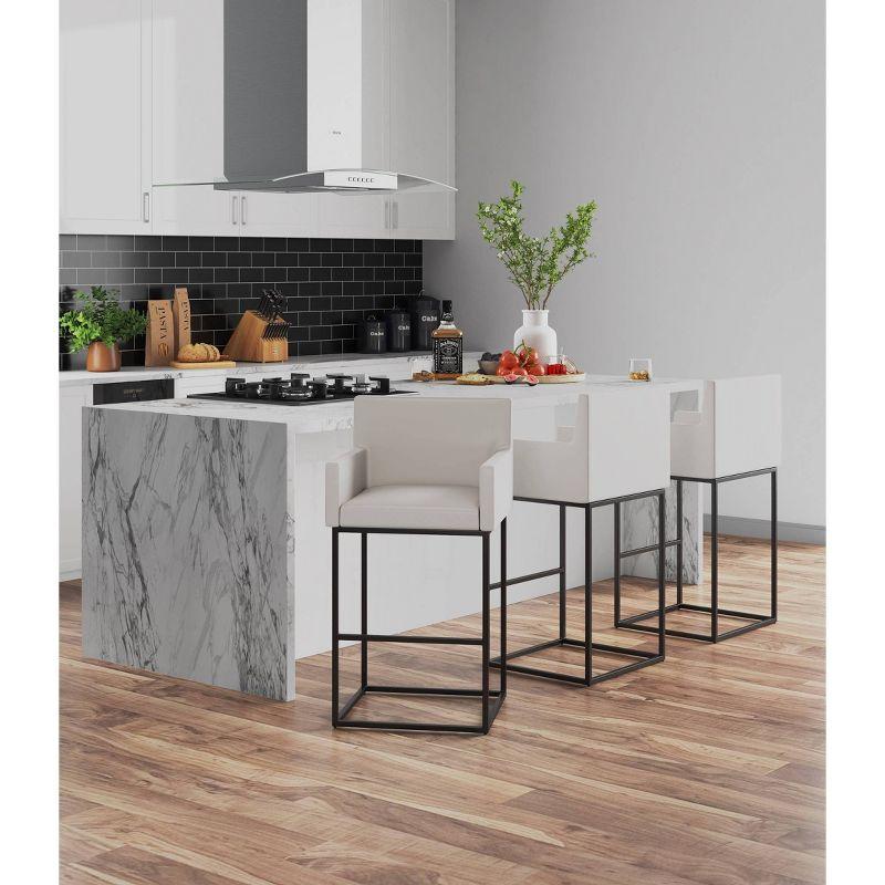 Manhattan Comfort Ambassador Metal Counter Height Barstool Cream: Upholstered, No Assembly, Faux Leather