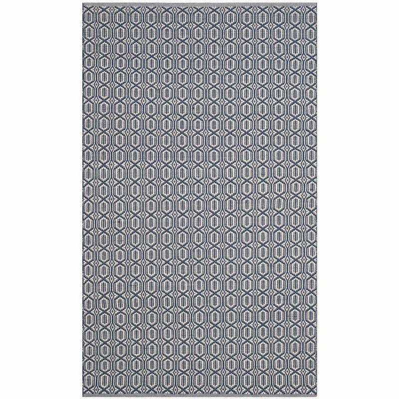 Ivory and Navy Cotton Geometric Flat Woven Area Rug 4' x 6'