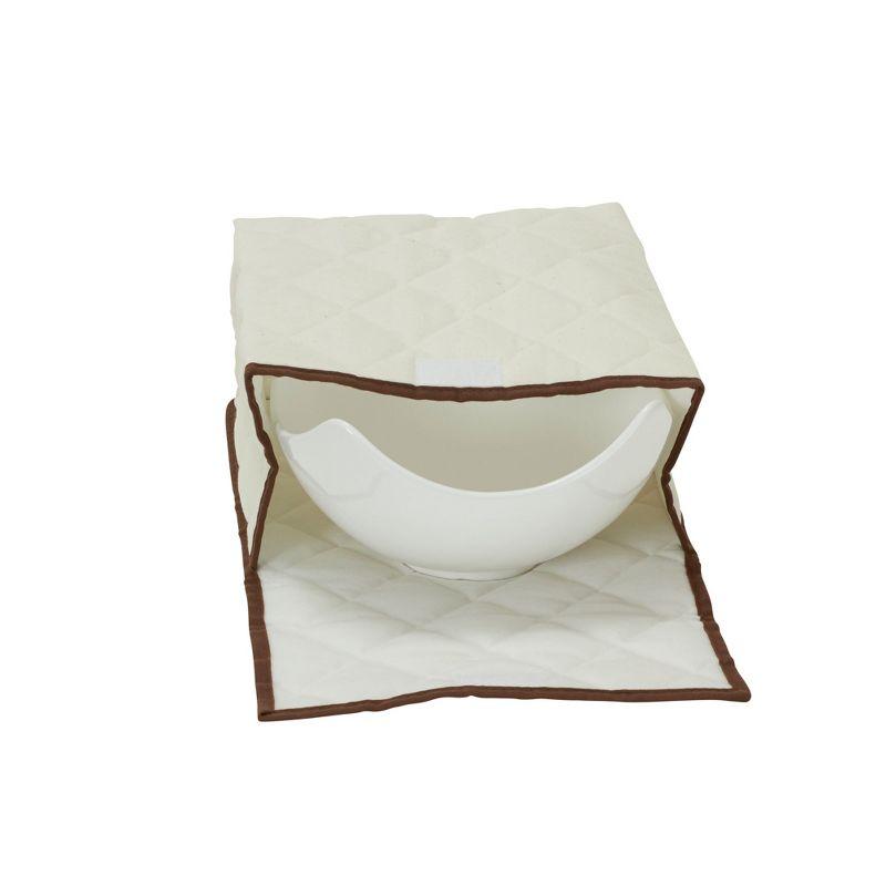 Large Serveware Storage Box, Polyester Canvas with Fiberboard Sides, 3 Protective Pouches, Fully Removable Lid, Natural with Brown Trim