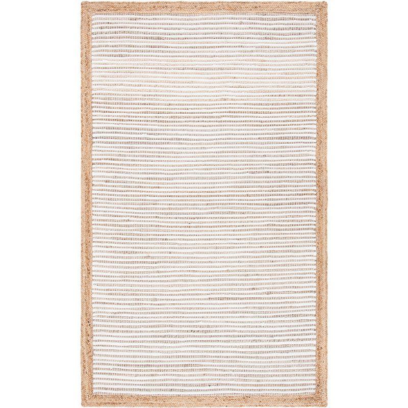 Ivory and Natural Hand Woven Cotton Area Rug, 3' x 5'