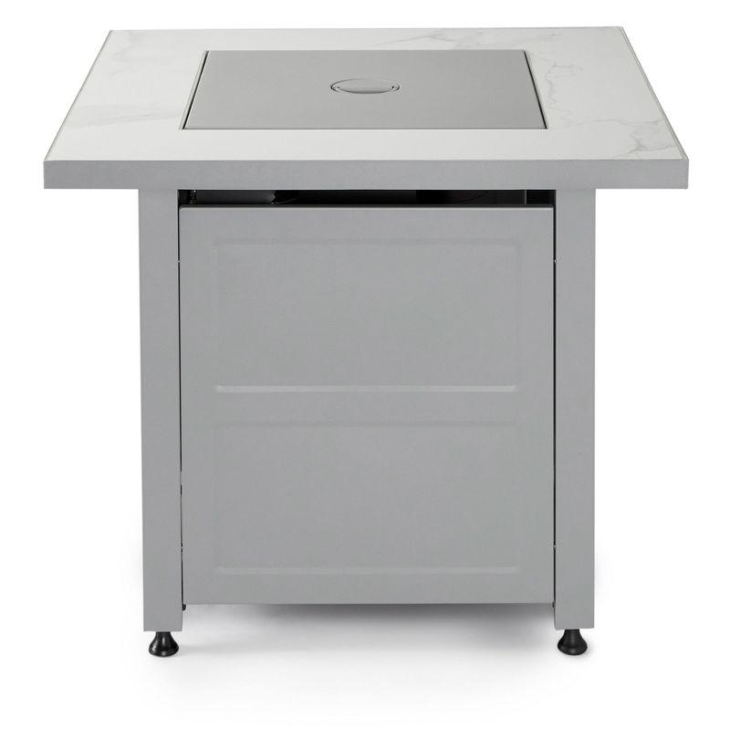 Mr. Bar-B-Q Endless Summer All Weather Outdoor Fire Pit Table with Faux Marble Finish, Black Glass