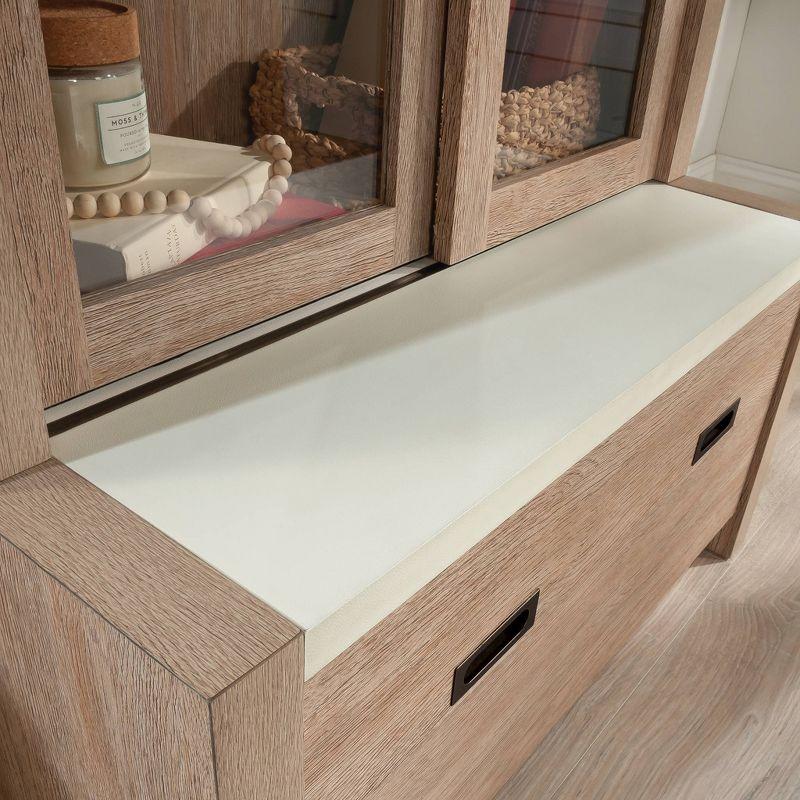 Pebbled White and Brushed Oak Adjustable Bookcase with Glass Doors