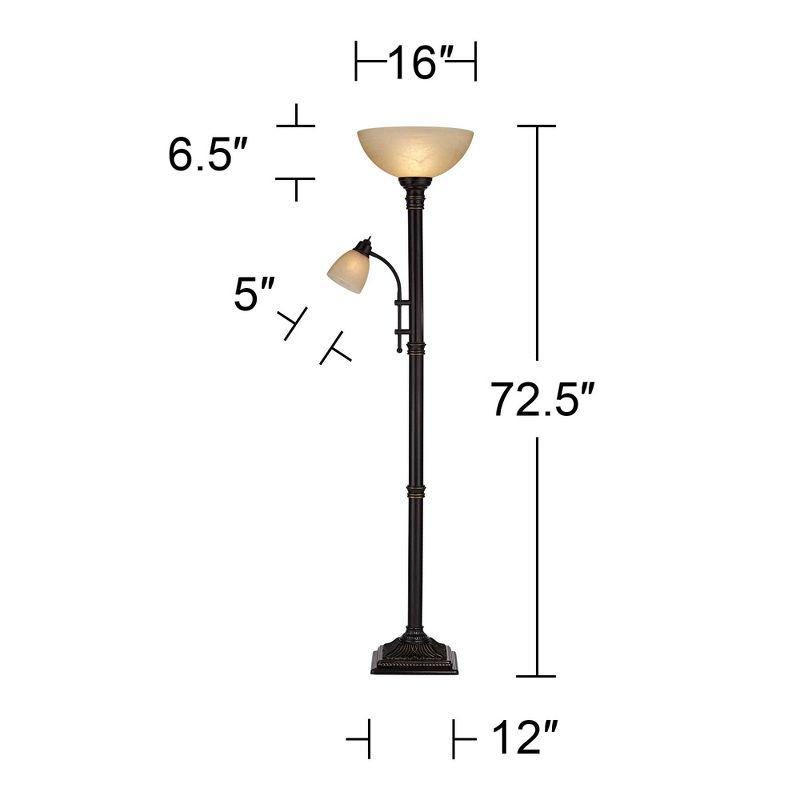 Regency Hill Garver Rustic Retro Torchiere Floor Lamp 72 1/2" Tall Oil Rubbed Bronze with Side Light Amber Glass Shade for Living Room Reading Bedroom