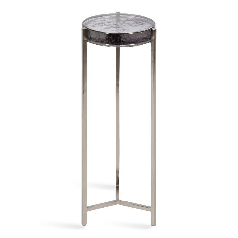 Elegant Round Wood and Glass Drink Table, 11.6" x 25.4"