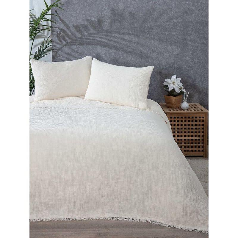 Sussexhome Muslin Blanket 4 Layers, Soft Bedspread, 100% Cotton Muslin Bed Cover, Reversible Coverlet, Ivory, 63x90 inches Twin Size