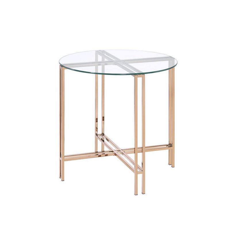 23" Veises Accent Table Champagne - Acme Furniture: Round Glass Top, Metal Frame, Spot Clean