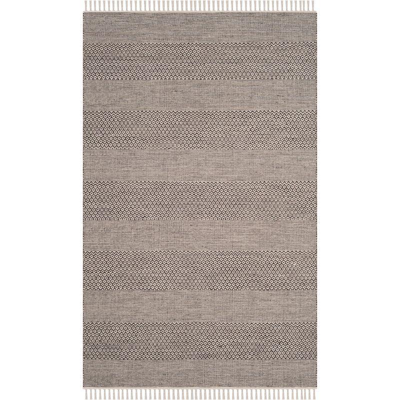 Ivory and Anthracite Striped Cotton Flat Woven Rug