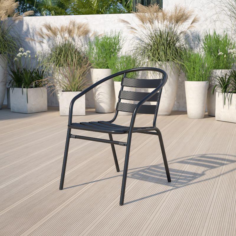 Sleek Black Steel & Aluminum Outdoor Dining Chair with Horizontal Slat Back